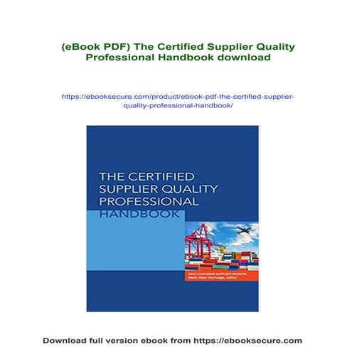 (eBook PDF) The Certified Supplier Quality Professional Handbook