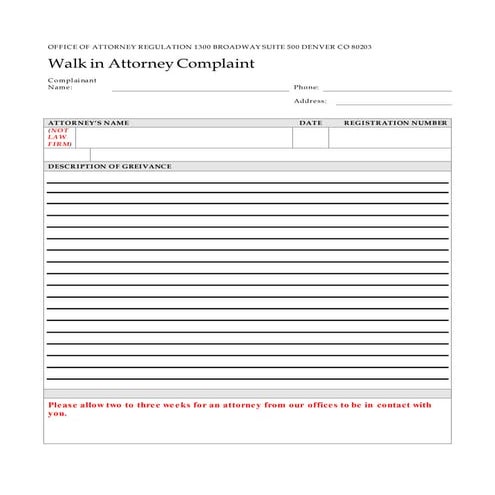 Walk in Complaint Form | DOCX