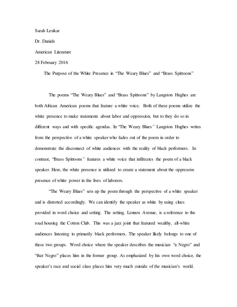 Langston Hughes Poetry Paper Langston Hughes Poetry Paper