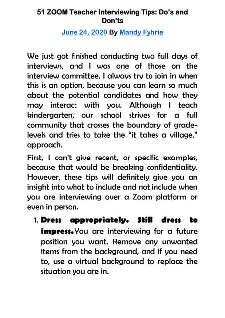 51 Do S And Don Ts Zoom Teacher Interviewing Tips Docx 51 Do S And Don Ts Zoom Teacher Interviewing Tips Docx