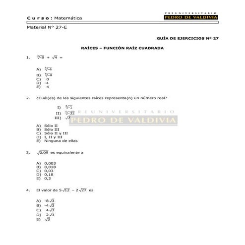51 ejercicios raíces y función raíz cuadrada