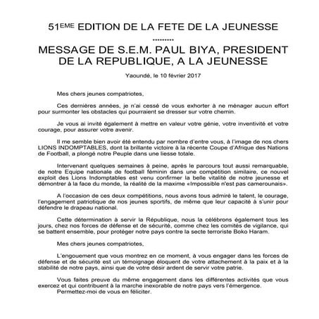 Paul Biya - President du Cameroun - 51ème edition de la fête de la ...