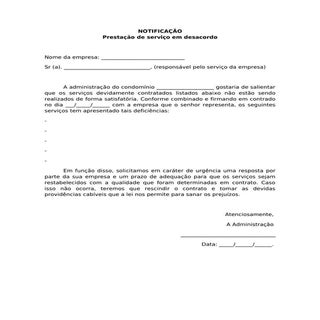 Carta de reclamação sobre serviços ...