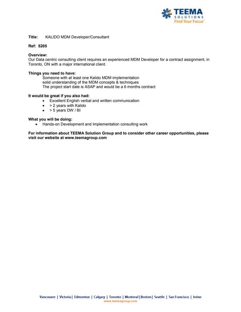 5205 - Kalido MDM Developer