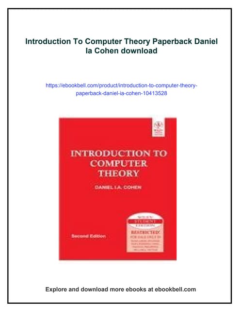Introduction To Computer Theory Paperback Daniel Ia Cohen