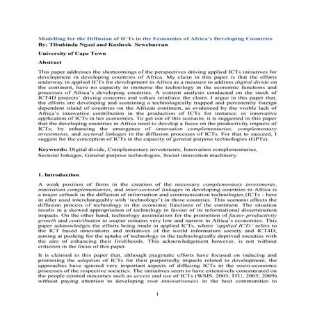 Ngonzi & Kosheek - Modelling for the diffusion of ICTs in Developing Countrie...