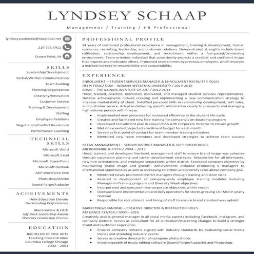 Lyndsey Schaap - Management HR   Resume