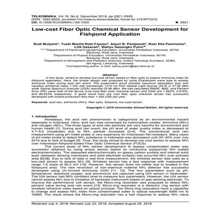 Low-cost Fiber Optic Chemical Sensor Development for Fishpond Application