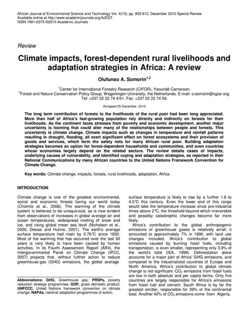 Global Warming Impacts - Destruction of Africa Forest-Dependent Rural Livelihoods