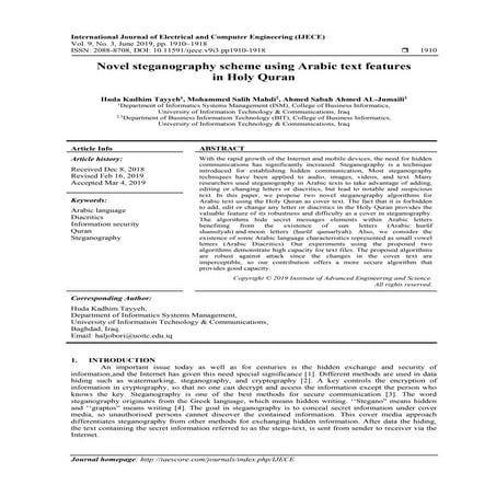 New text steganography method using the arabic letters dots | PDF