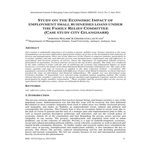 STUDY ON THE ECONOMIC IMPACT OF EMPLOYMENT SMALL BUSINESSES LOANS UNDER ...