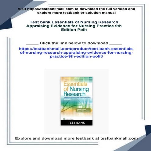 Download full Test bank Essentials of Nursing Research Appraising ...
