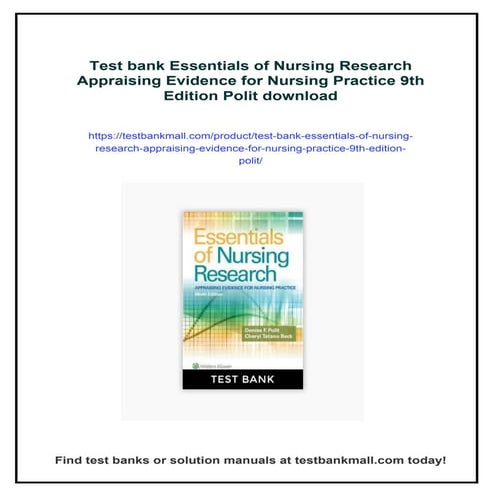 Test bank Essentials of Nursing Research Appraising Evidence for ...