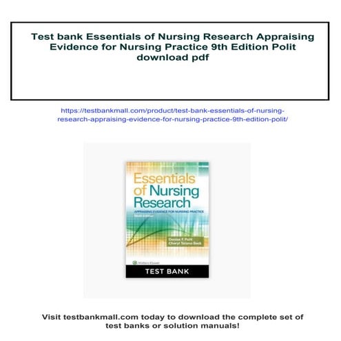Test bank Essentials of Nursing Research Appraising Evidence for ...
