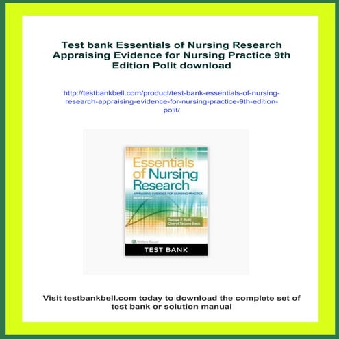 Test bank Essentials of Nursing Research Appraising Evidence for ...