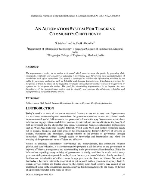 A N  A UTOMATION  S YSTEM  F OR  T RACKING  C OMMUNITY  C ERTIFICATE