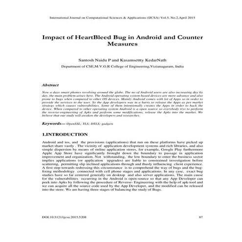Impact of HeartBleed Bug in Android and Counter  Measures 