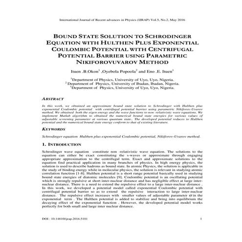 Bound State Solution to Schrodinger Equation with Hulthen Plus Exponential Co...