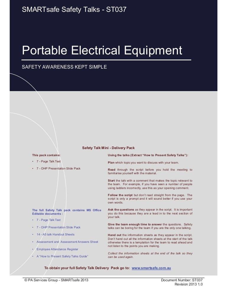 Portable Electrical Equipment Safety Talk