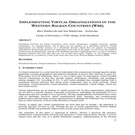 IMPLEMENTING VIRTUAL ORGANIZATIONS IN THE WESTERN BALKAN COUNTRIES (WB6)