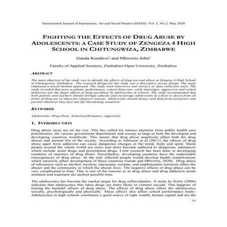 FIGHTING THE EFFECTS OF DRUG ABUSE BY ADOLESCENTS: A CASE STUDY OF ZENGEZA 4 ...