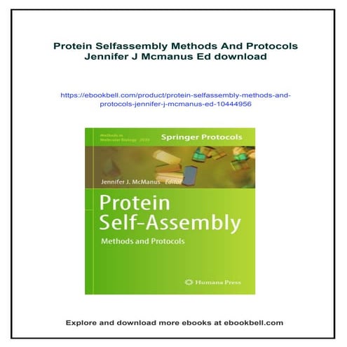 Protein Selfassembly Methods And Protocols Jennifer J Mcmanus Ed | PDF