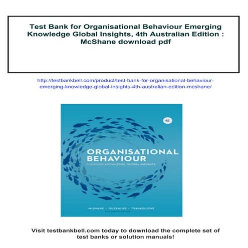 Test Bank For Organisational Behaviour Emerging Knowledge Global