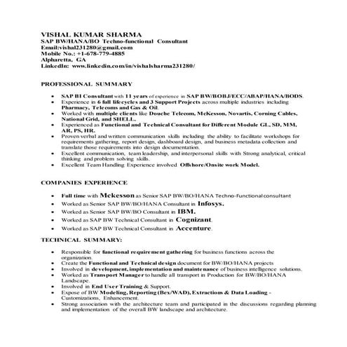 SAP BI Resume of Vishal Sharma