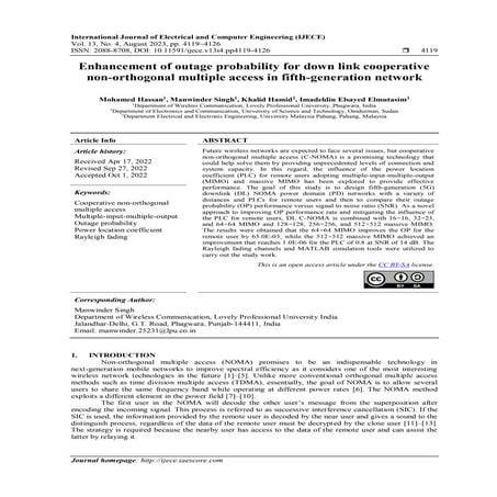 Enhancement of outage probability for down link cooperative  non-orthogonal m...