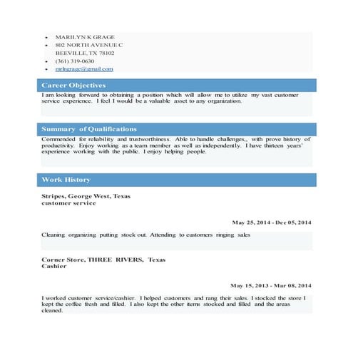 MARILYN K GRAGEresume