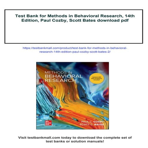 Test Bank for Methods in Behavioral Research, 14th Edition, Paul Cozby ...
