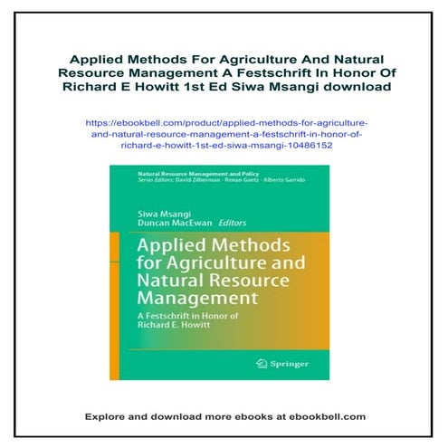 Applied Methods For Agriculture And Natural Resource Management A Festschrift...