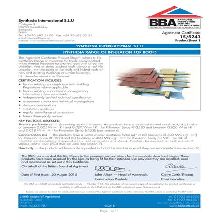 Certificado BBA - Aislamiento Synthesia para cubiertas | PDF