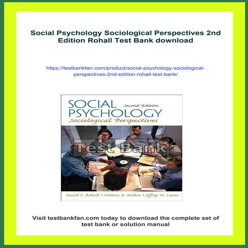 Social Psychology Sociological Perspectives 2nd Edition Rohall Test ...