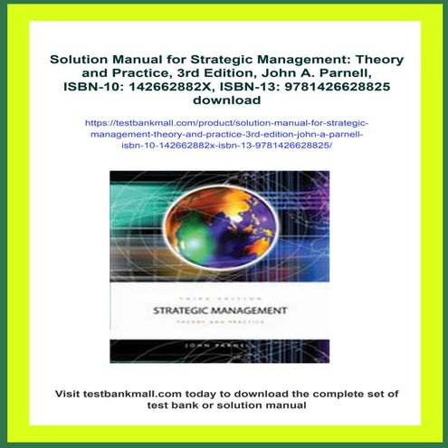 Solution Manual for Strategic Management: Theory and Practice, 3rd Edition, J...