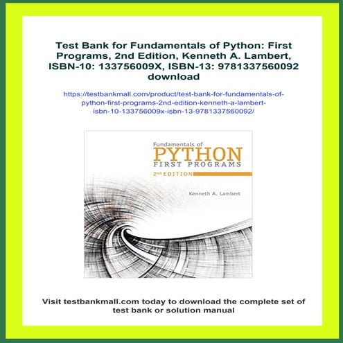 Test Bank for Fundamentals of Python: First Programs, 2nd Edition, Kenneth A....