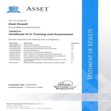 Certificate Iv Training And Assessment 1 Pdf