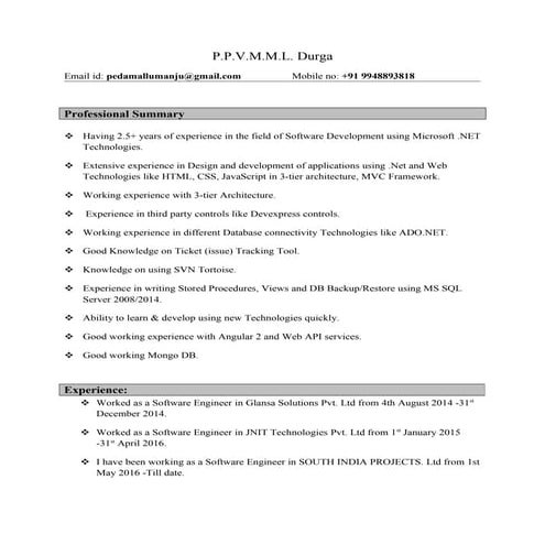 Durga .Net Resume