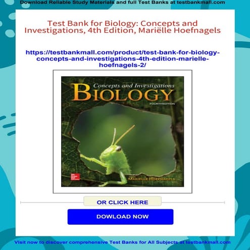 Test Bank for Biology: Concepts and Investigations, 4th Edition, Mariëlle Hoe...