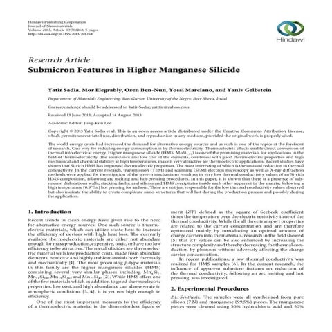 Submicron Features i n Higher Manganese Silicide