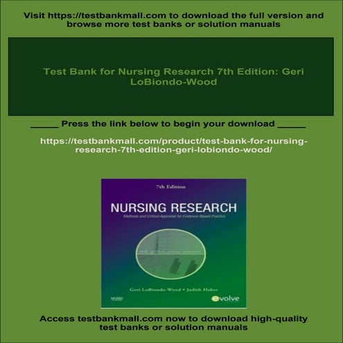 Test Bank for Nursing Research 7th Edition: Geri LoBiondo-Wood