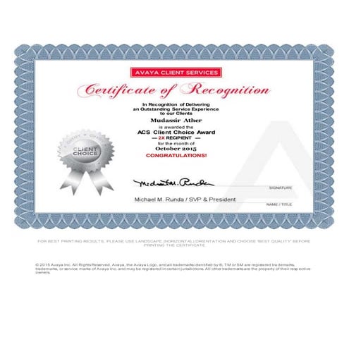 Avaya Client Choice Award