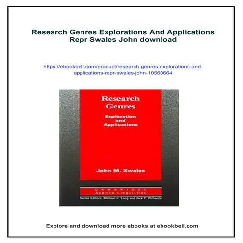 Research Genres Explorations And Applications Repr Swales John