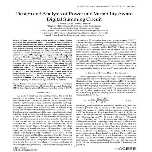 Design and Analysis of Power and Variability Aware Digital Summing Circuit