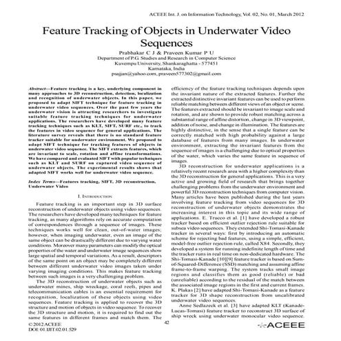 Feature Tracking of Objects in Underwater Video Sequences