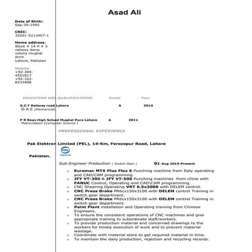 Asad Ali CV (22-NOV-2016) | DOC