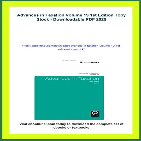 Advances in Taxation Volume 19 1st Edition Toby Stock | PDF