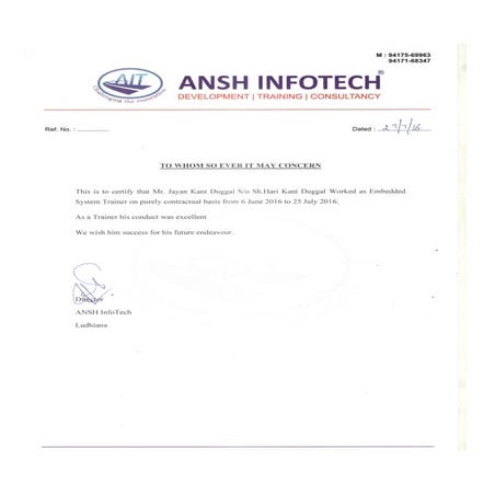 AIT Exp Letter (Embedded Trainer) | PDF