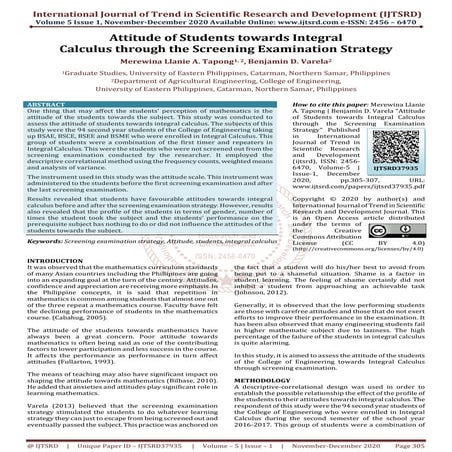 Attitude of Students towards Integral Calculus through the Screening Examinat...