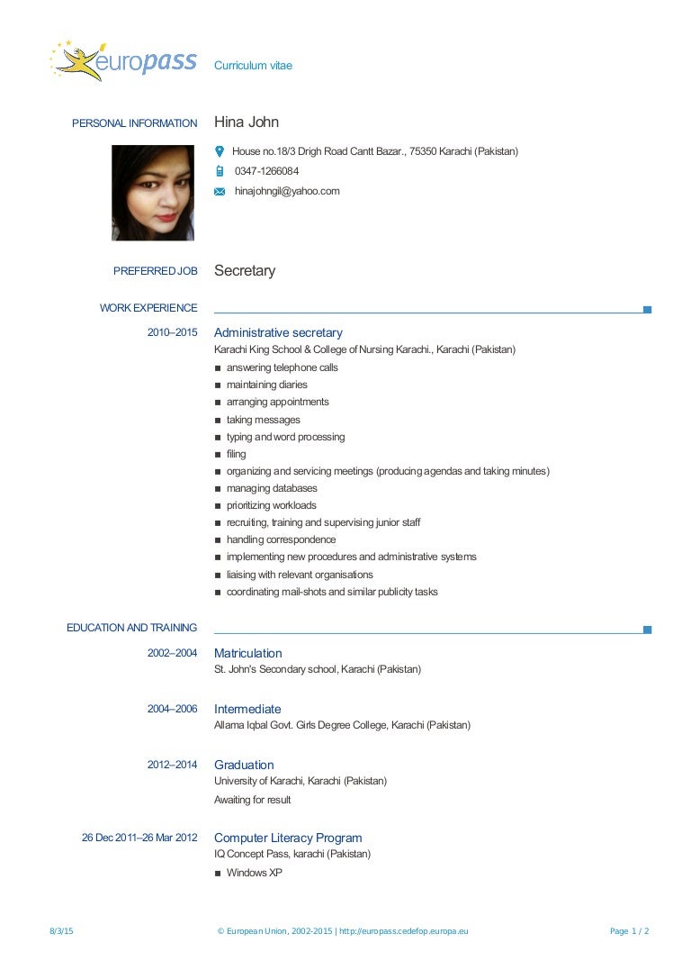 europa cv format